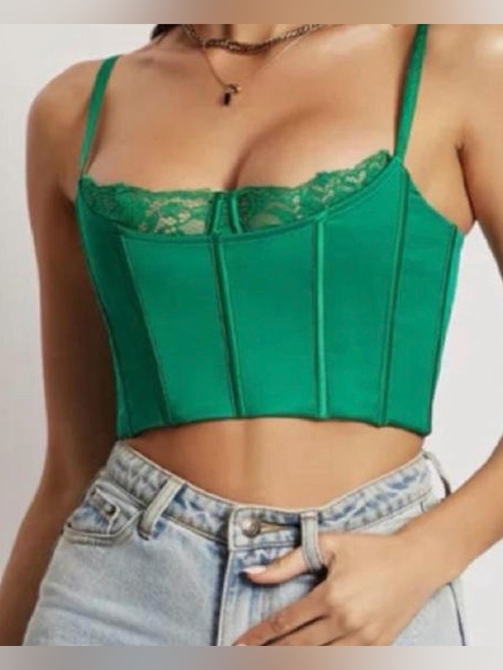 Meshki Emerald Green Lace Bustier Crop Top